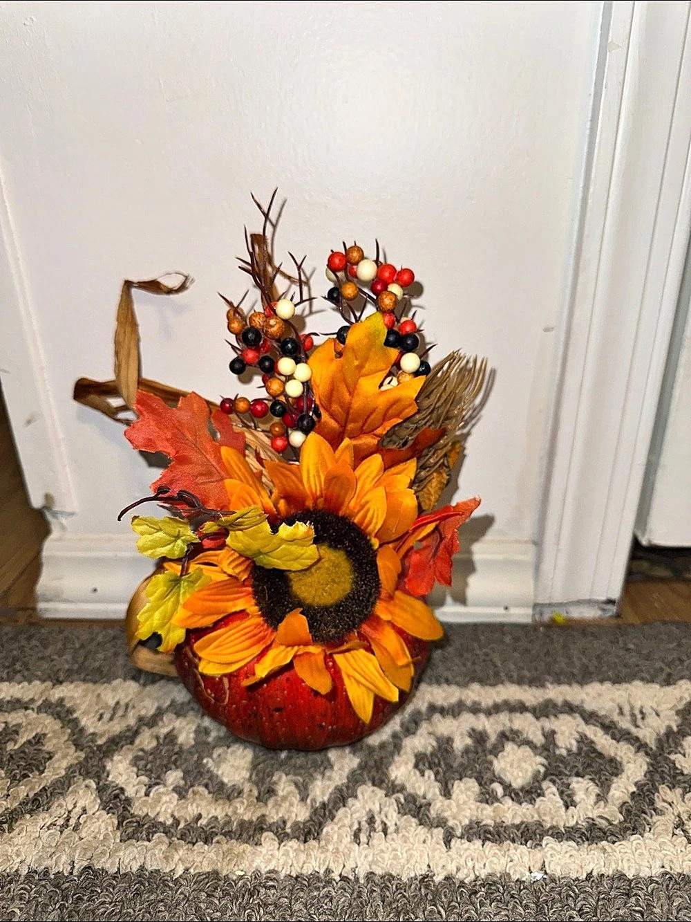 Fall Floral Pumpkin Decor in Orange & Red